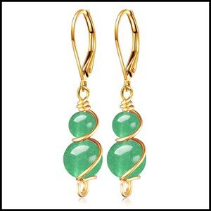 14K Gold Plated Wire Wrapped Crystal Quartz Gemstone Dangle Drop Earrings